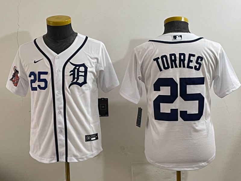 Youth 2025 Detroit Tigers #25 Torres White Game Nike MLB Jersey style 7->youth mlb jersey->Youth Jersey